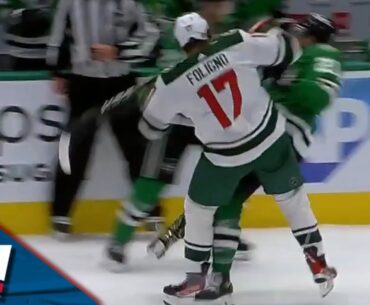 Wild's Marcus Foligno Catches Stars' Jason Robertson Off Guard With Massive Hit