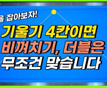 비껴치기, 더블쿠션은 기울기 4칸이면 무조건 득점됩니다