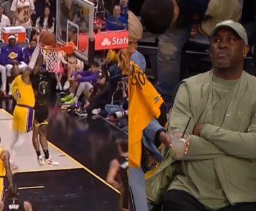 Gary Payton II dunks on LeBron James off Klay Thompson behind the back pass
