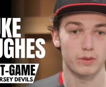 Luke Hughes Reacts to Scoring First Career Goal in New Jersey Devils Overtime Victory vs. Capitals