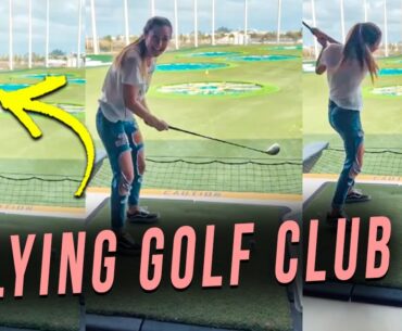 Golf Club Goes Flying After Girl Missed the Ball and Lose Her Grip on It