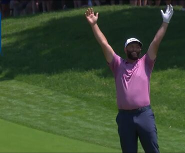 Jon Rahm's exciting eagle hole-out from 159 yards at the Memorial