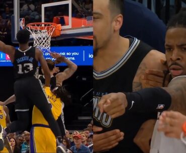 Jaren Jackson Jr insane putback dunk on Anthony Davis has Ja Morant taunting 😳