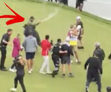 Security Tackles Adam Hadwin in Celebration of Taylor's Winning Putt at the Canadian Open