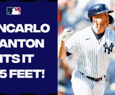 485 FEET!!!!!! Giancarlo Stanton hits a TOWERING home run OVER THE BATTING EYE at Yankee Stadium!