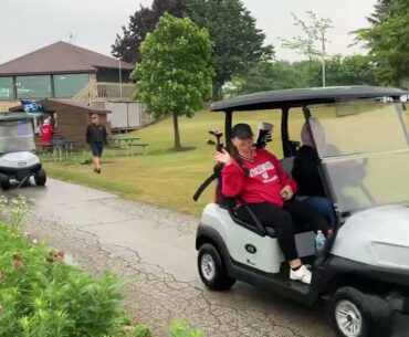 Carts with over 160 golfers head out to the tees at Idlewild Golf for Queen For A Day outing