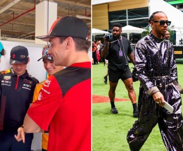 Max Verstappen Lando Norris make fun of Leclerc’s pants | F1 driver arrivals on raceday |