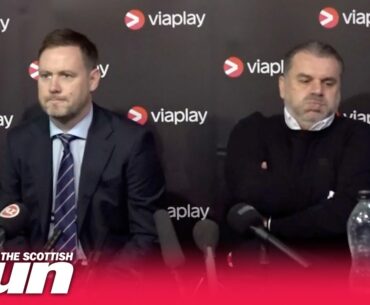 Awkward moment Michael Beale & Ange Postecoglou sit NEXT to each other ahead of Cup Final