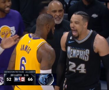 LeBron James has words for Dillon Brooks after scoring and Lakers bench joins in 🍿