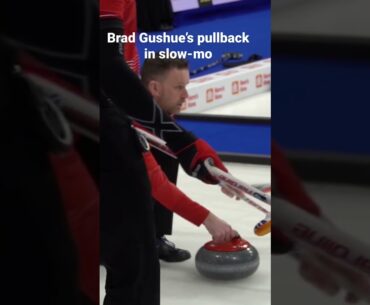 Brad Gushue’s pullback in slow motion.