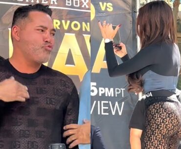 OSCAR DE LA HOYA'S GF HOLLY SONDERS STEALS THE SHOW AT THE GERVONTA DAVIS VS RYAN GARCIA WEIGH INS