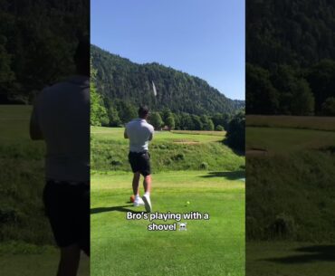 PLAYING GOLF WITH A SHOVEL. 🤣🤯 (via steve.waltman/IG) #shorts