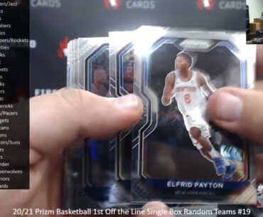 3/18/2023 20/21 Prizm Basketball 1st Off the Line Single Box Random Teams #19