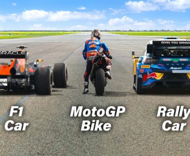 F1 Car vs MotoGP Bike vs Rally Car: Ultimate Drag Race!