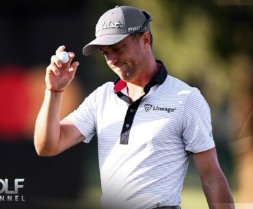 Justin Thomas holes bunker shot to inch closer to lead at Fortinet Champ. | Golf Channel