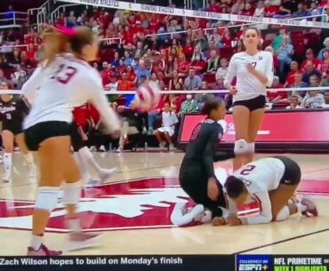 Bekka Allick Block Amazing Defense by Laney Choboy Lexi Rodriguez Nebraska Husker Volleyball 9/12/23