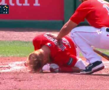 Scary Moment Red Sox Justin Turner Leaves Game After Pitch To Face (Spring Training 2023)