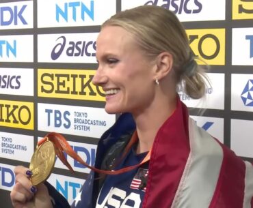 Moon and Kenedy react after sharing gold medal in pole vault final｜World Athletics Championships
