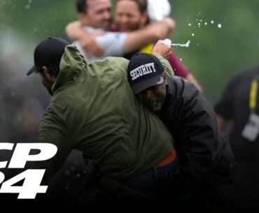 Security tackled Adam Hadwin while he was trying to celebrate with Taylor