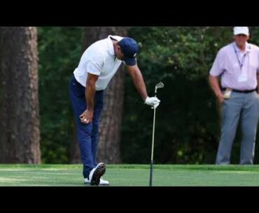 Tiger Woods caddying for Charlie, walking without a limp