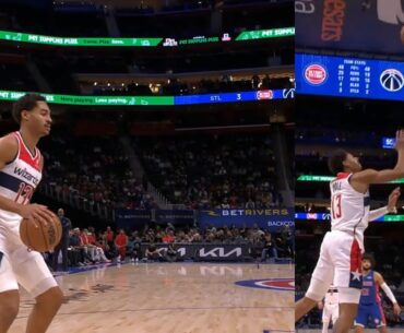 Jordan Poole gets wide open and stares down defender then gets shot blocked
