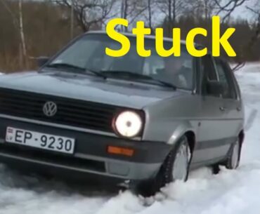 VW Golf Stuck in Snow - Driving up Snowy Hill