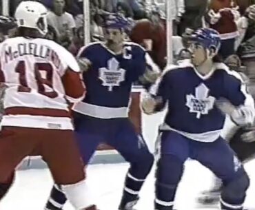 Maple Leafs - Red Wings rough stuff 3/2/90 Domi's first NHL game