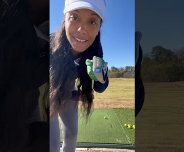Working w/my 9i and trying to keep my arms straight. What’s your favorite club? #GolfSwing #GolfGirl