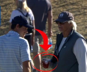 Adam Schenk makes birdie after his approach lands in a fan's drink at The American Express