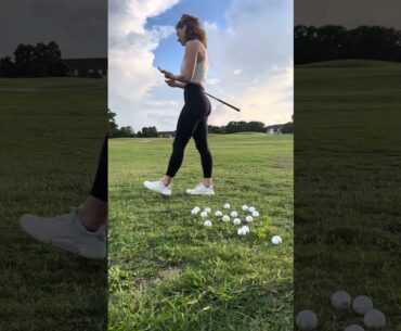 Girl Practicing Golf: Beginner Wedge Practice on Hillside