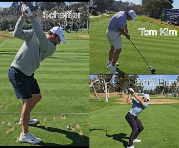 Scotty Scheffler, Sam Burns, Tom Kim, 2024 Tee shots on #14, #15, #16, Genesis Invitational.