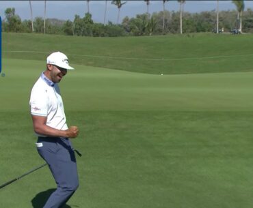 Erik Van Rooyen's chip shot swirls around the cup for EAGLE at Mexico Open