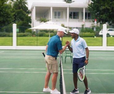 ARE PRO GOLFERS ANY GOOD AT TENNIS?? // Brandon Stone vs Nikhil Rama