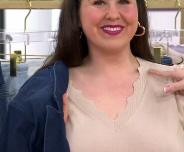 Belle by Kim Gravel Scalloped Neck Short Sleeve Sweater on QVC