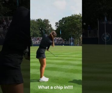 Beautiful lady makes pretty chip-in shot! #beautiful #golf #shorts