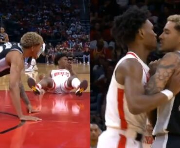 Jeremy Sochan purposely trips Amen Thompson and starts a fight 😳