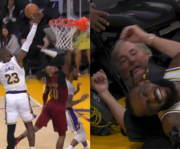 LeBron James gets hurt on cameraman after nasty chase down block vs Cavs