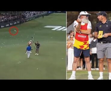 🤯🙆 golfer Lucas Herbert's caddie Nick Pugh was HIT ON HEAD by full water bottle at LIV Golf Adelaide