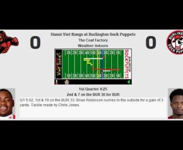 Week 14: Hanoi Viet Kongs (5-8) @ Burlington Sock Puppets (4-9)