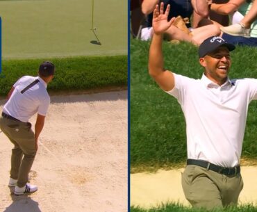 Xander Schauffele’s UNREAL bunker hole-out for birdie at the Memorial