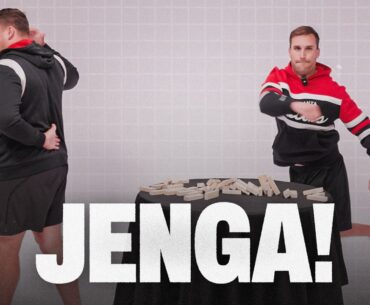 Kirk Cousins and Chris Lindstrom go head-to-head in a game of Jenga! | Atlanta Falcons