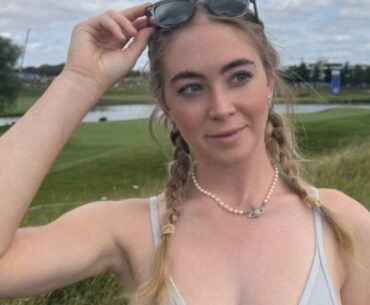 Bra-less Golf girl Grace Charis shows off wild hair in almost topless dress as fans rave in comments