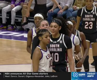 👀 Angel Reese, Cardoso STARE DOWN Each Other After Blocked Shots! #1 South Carolina vs #9 LSU Tigers