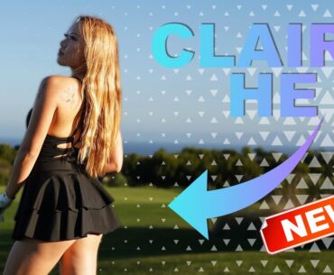 Claire He balances golf ball in her cleavage and tees in underwear as she teases sexiest