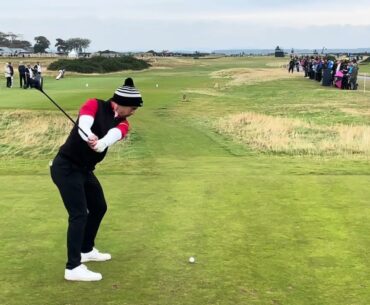 Adrien Saddier Golf Swing 5 Wood Tee Shot Down the Line St Andrews 2024 Dunhill Day 4, Hole 3
