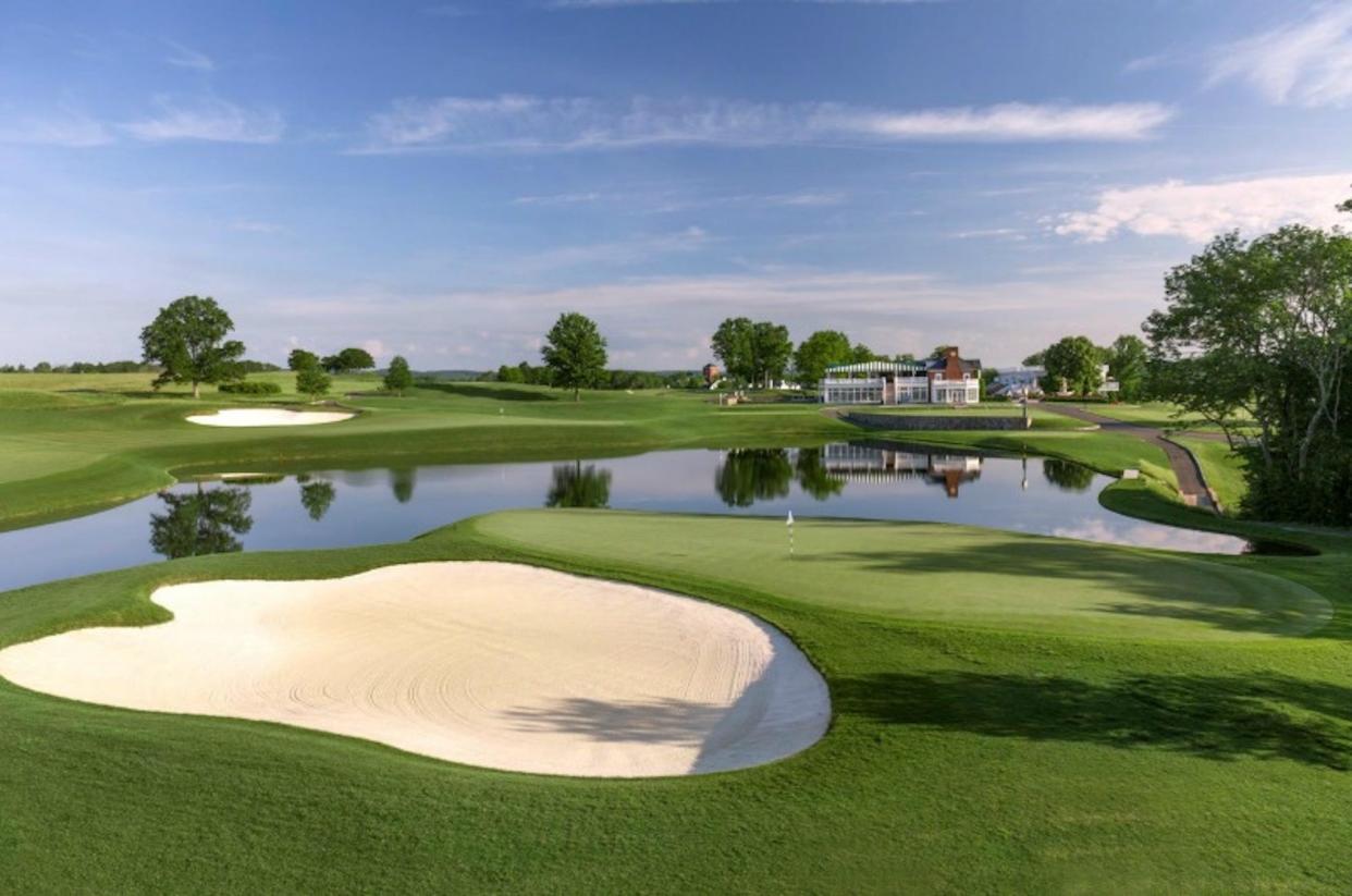 A view of a lake at Donald Trump's Bedminster, New Jersey, golf club.