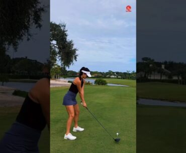 Beautiful golf swing by girl #golfgirl #golfshorts