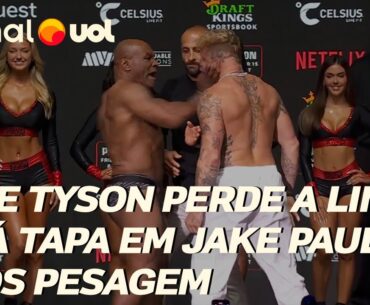 MIKE TYSON DÁ TAPA NA CARA DE JAKE PAUL DURANTE PESAGEM PARA A LUTA