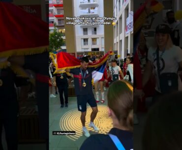 Novak Djokovic celebrating his gold medal at the Olympic village with the Serbian athletes #tennis