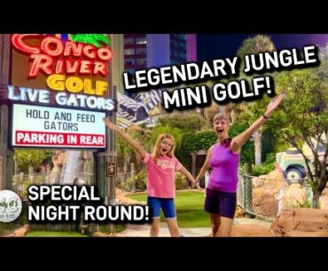 Legendary JUNGLE 🌴theme Mini Golf!⛳️ Special NIGHT round with BIG Winner! #minigolf #night